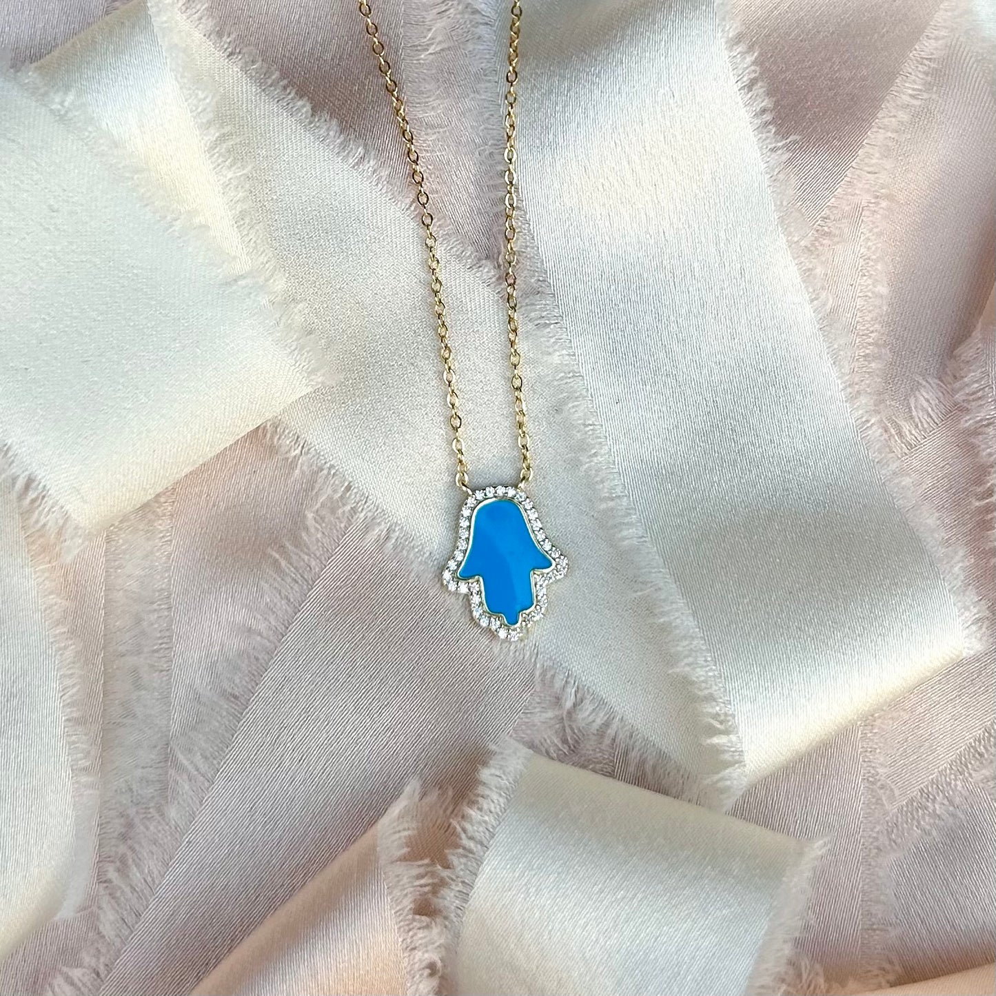 "TURQUOISE HAMSA" GOLD NECKLACE