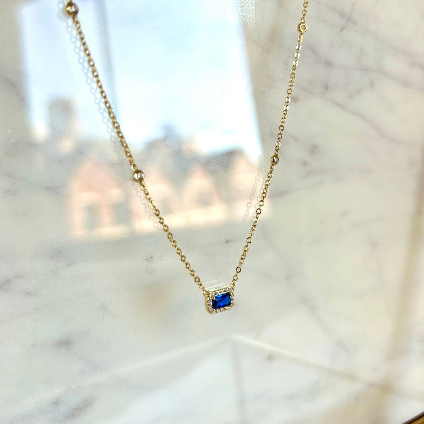 “BLUE DAINTY DIAMOND” SILVER/GOLD NECKLACE